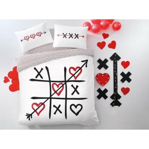 XOX Love Double Duvet Cover Set, Cotton, Ranforce, 4 Pieces Duvet Cover Set