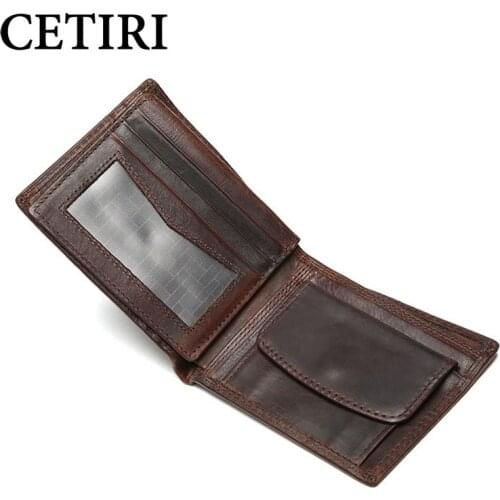 CETIRI Crazy Horse Genuine Leather Men Wallets Credit Business Card Holders RFID Blocking Cowhide Leather Wallet Purse Carteira