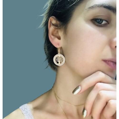 Crystal Round Drop Earrings for Women Hollow Gold Silvery Tree of Life Earrings moda mujer Jewelry Gift 2021 Fashion Pendientes