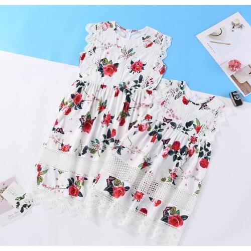 Mother Daughter Grid Lace Floral Family Look Clothes New Fashion Family Matching Outfit Sleeveless Dress for