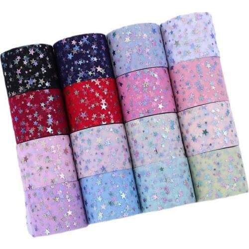 25Yards/Roll 8CM Glitter Color Star Yarn Party Supplies Ribbon HX07 DIY Bow Hair Accessories Tutu Skirt Girl Hairpin Material
