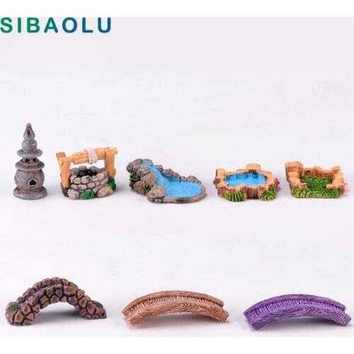 Micro Landscape Tower Bridge figurine Model Bonsai Resin Craft home decor miniature fairy garden decoration accessories modern