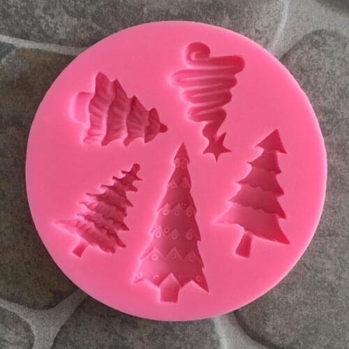 Fashion 3D Cookings for Cake Silicone 5 Holes Christmas Tree Shape Fondant Bread Biscuit Chocolate Mold Stencil