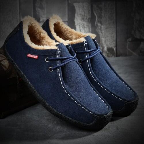 Fashion Warm Fur Snow Shoes Men Suede Leather Winter Boots Non-slip Mens Shoes Designer Shoes Men Luxury Flats Plus Size 37-50