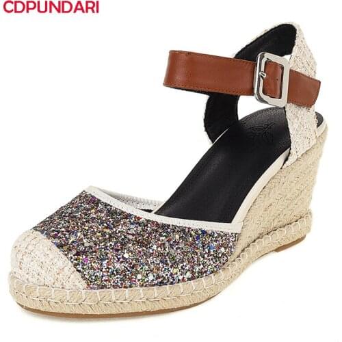 Fashion Sequined Cloth High Heels Sandals Women Platform Wedges Summer Casual Party Shoes Sandales Femmes 2021 Sandalias Mujer