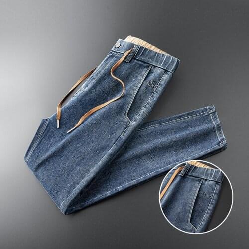 High Quality Mens Blue Jeans 2021 Spring Autumn New Cotton Spandex Loose Straight Youth Fashion Denim Ankle Lenght Pants