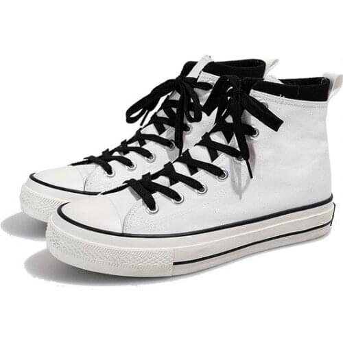 2020 Spring And Autumn New Mens Canvas Shoes High-top Wild Fashion Classic Trend Lace High Quality Casual Sneakers White B25-39