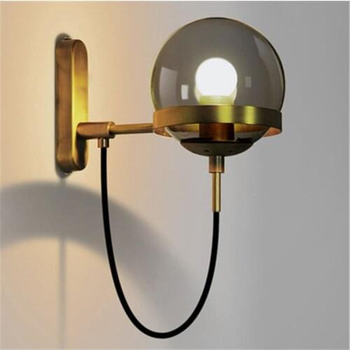 Nordic Smoke gray glass globe wall lamp for stairs loft decor wall mounted bedside reading lights indoor hallway gold fixtures