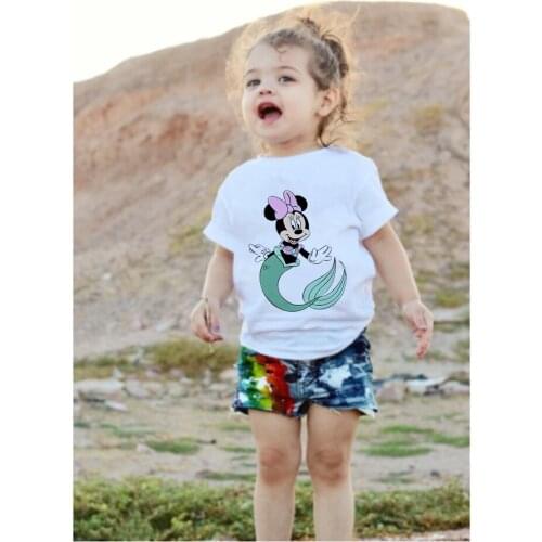 New Disney Cartoon Playful Avatar Girls Clothes Minnie Mouse Funny Graphic Casual Toddler Top Tees Kawaii Childrens T-shirts