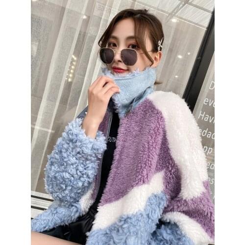 2021 winter new Kara roll Lamb Fur grass coat womens fashion contrast color real wool grain sheep shearing coat