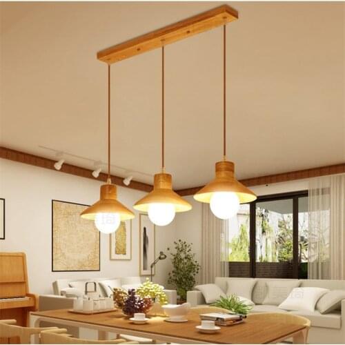 Pendant Japanese style wooden chandeliers three-head personality restaurant coffee shop milk tea shop solid wood pendant lamp