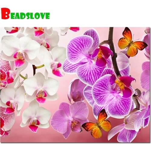 Full Diamond Painting,Diamond Embroidery sale flower,pink orchid,butterfly 5D,DIY,Cross Stitch,Diamond Mosaic,Needlework,art