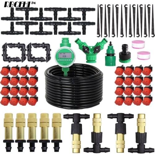 10M-50M Garden Automatic Watering System Timer Controller DIY Nozzle Adjustable Drippers Irrigation Mist Spray Cooling Kit Plant