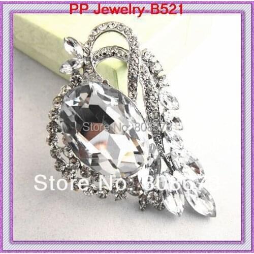 Cheapest Price From Factory Luxury Big Glass Crystal Silver Tone Alloy Pretty Bow Flower Women Jewelry Brooch Hot Sale