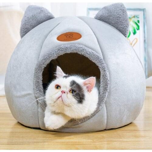 Removable Cat Bed Indoor Cat Dog House With Mattress Warm Pet Kennel Deep Sleeping Winter Kitten Kennel Puppy Cage Lounger
