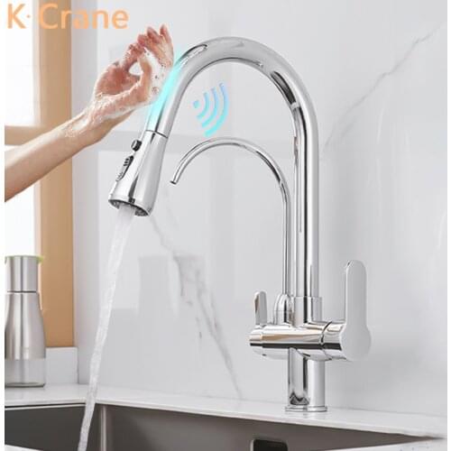 Kitchen Touch Sensor Faucet Battery Electronic Smart Filter Tap Pull Down Drinking Water Filtered Faucets Dual Handle Mixer Taps