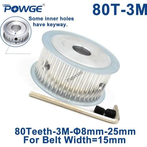 POWGE 80 Teeth HTD 3M Synchronous Timing Pulley Bore 8/10/12/14/16/17/19/20/25mm for Width 15mm HTD3M Belt Wheel 80T 80Teeth