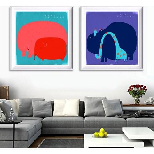 Nordic Cartoon Animal Deer Bear Elephant A4 Art Prints Poster Hipster Wall Picture Canvas Painting Kids Room Modern Home Decor