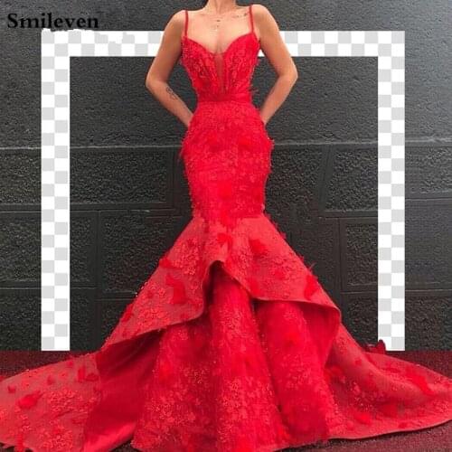 Smileven Sexy Spaghetti Straps Mermaid Luxury 3D Lace Evening Gown for Weddings vestido de festa Formal party dress