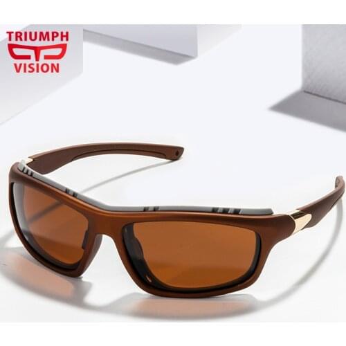 TRIUMPH VISION Professional Fish Sunglasses for Men Polarized Brown Goggle Sun Glasses Male Anti-Glare UV400 Protection Shades