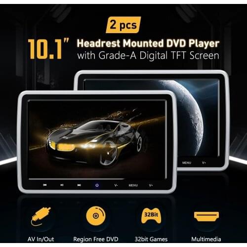 XTRONS 2Pcs Universal Monitor 10.1 inch TFT Screen Headrest Car DVD Player with USB SD/FM Transmitter + 2 Headphones(Optional)