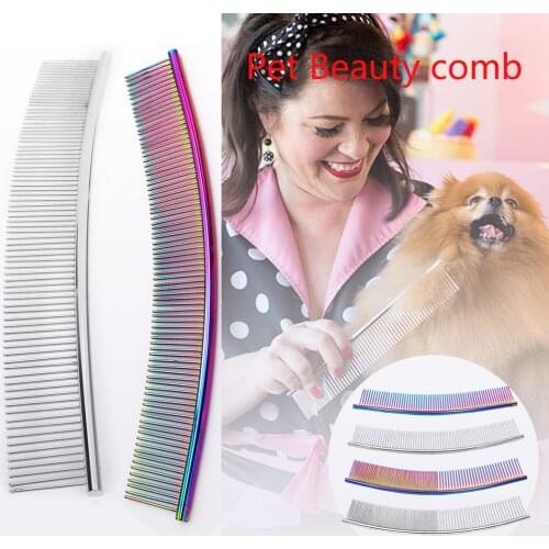Moon Shaped Pet Grooming Comb Stainless Steel Beauty Removes Fleas Curved Row Comb Dog Opening Durable Comb