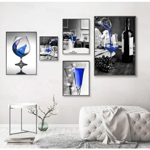 Vintage Romantic Blue Wine In Glass Poster Prints Canvas Painting Kitchen Modern Wall Art Picture Living Dining Room Home Decor