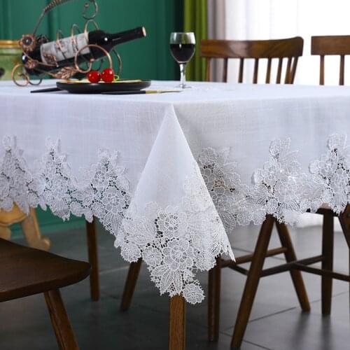 High-end White Lace Embroidery Table Cloth Modern Classic Table-cloth for Home Wedding Party Banquet Home Furniture Dust Cover