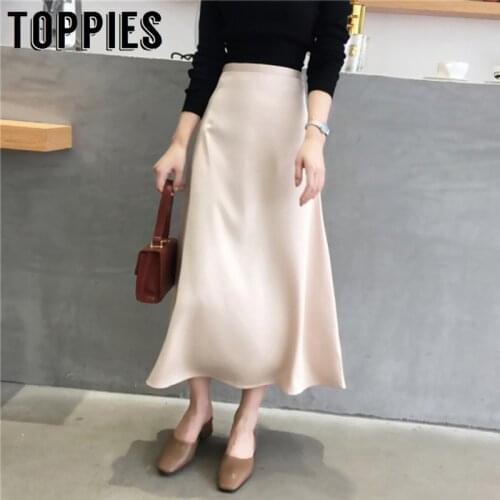 2021 Satin Skirts Women Knee Length A Line Skirts High Waist Korean Streetwear faldas mujer moda BS001