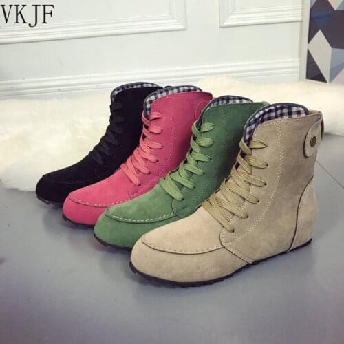 Snow Boots Women 2021 New Lace-up Suede Ankle Boots Shoes Woman Botas British Wind Warm Autumn Fashion Boots Flat Women Shoes
