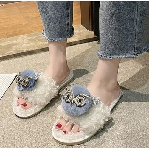 Womens Winter Slippers Lovely Cartoon Animal Flock Open Toe Female Warm House Slipper Comfortable Soft Indoor Ladies Home Shoes