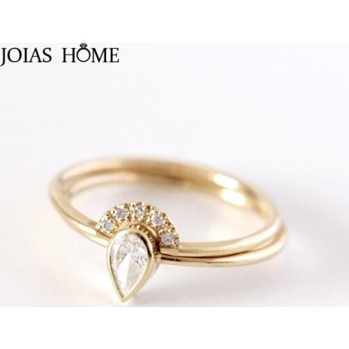 JoiasHome Sterling Silver Womens Ring Korean Rose Gold with Water Drop Pear Shape Zircon Ring Set Classicparty Gift Wholesale