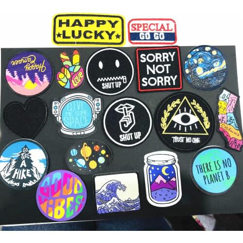 1Pcs Mountain Tsunami Punk Embroidery Sew On Patches Sewn Applique Badge Craft Embroidered DIY For Clothes Trousers Sticker