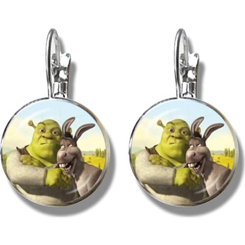 2021 New Fashion French Hook Earrings Cartoon Shrek 16mm Glass Cabochon Earring Jewelry Accessories