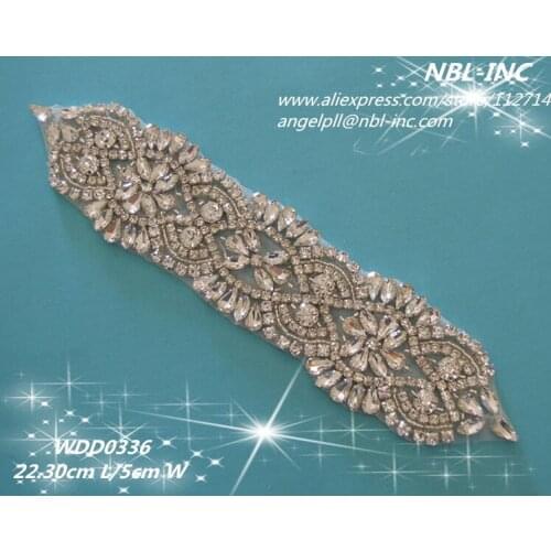 30 PIECES) Wholesale iron on bridal sash beaded sewing silver crystal rhinestone appliques for wedding dresses sash WDD0336