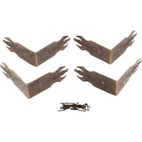 4pcs Antique Bronze Corner Vintage Lace Pattern Iron Protector Guard 69*69*29mm Jewelry Wine Gift Box Wood Case Table Leg w/Nail