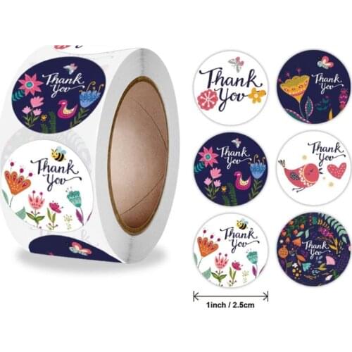 500pcs Floral Thank You Stickers Handmade Round Seal Labels for Candy Gift Box