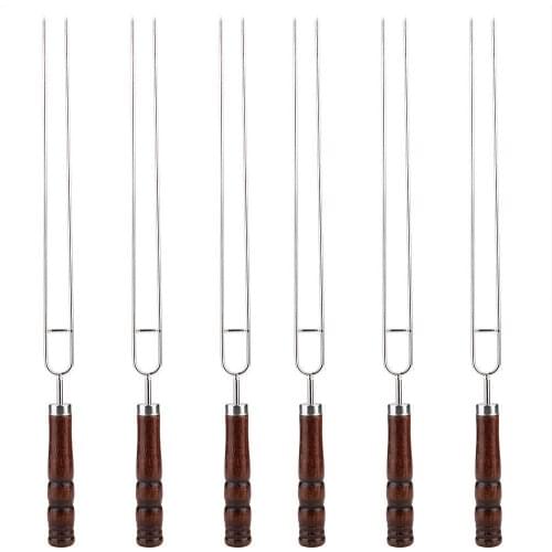 6Pcs Stainless Steel U-shaped Barbecue Fork Skewers with 2Pcs Silicone Baking Oil BBQ Brush Kitchen Gadgets BBQ Tool Set