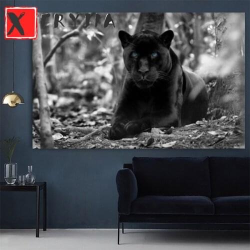 Diy Diamond Painting Black and white animal art black panther diamond rhinestone full square round diamond embroidery home decor