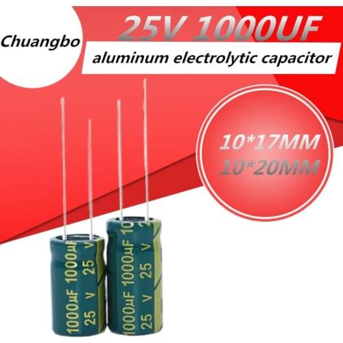 10pcs-20pcs 1000UF 25V 10*20 low ESR/impedance high frequency aluminum electrolytic capacitor size 10*17 10*20MM 25V 1000UF