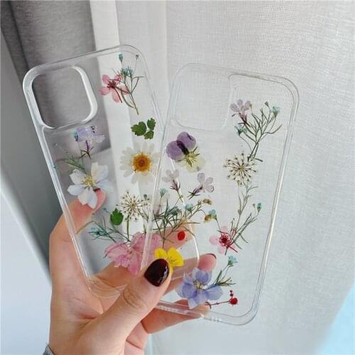 DIY Real Dry Flower Phone Case for iPhone 12 Pro Max 11 7 8 Plus SE2 X XS XR MAX 12 Mini Case Luxury Soft Transparent Back Cover