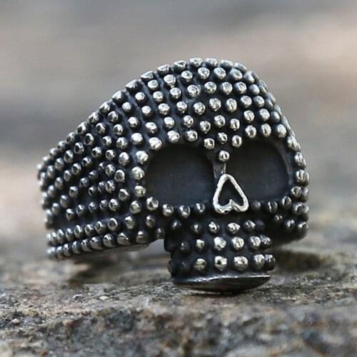 Black Bump Skull Ring Stainless Steel Biker Ring Gothic Skull Ring Men Women Punk Rock Jewelry Wholesale Best Gift For Friend