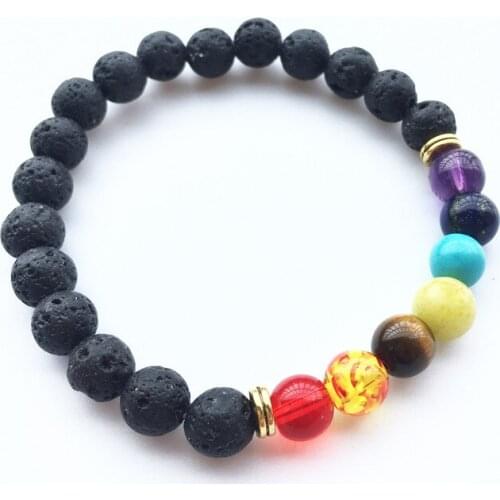 Black Lava Rock 8mm Beads 7 Chakra Healing Balance Bracelet for Men Women Reiki Prayer Stone Yoga Chakra Bracelet Drop Shipping