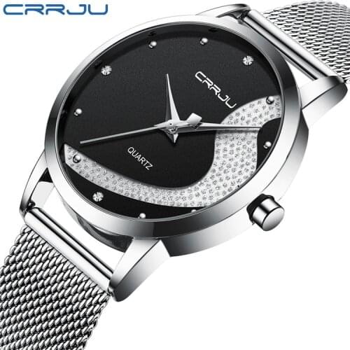 CRRJU 2179 Couple Watch Ladies Fashion Watch Simple Men Watch Quartz Watch Diamond Casual Fashion