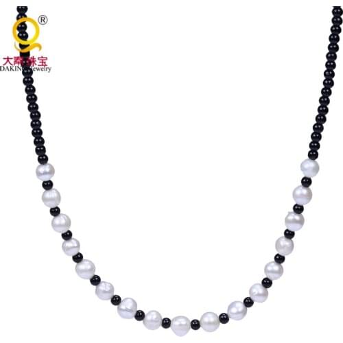 Daking Genuine Freshwater Pearl Necklace and stone Beads Necklace jewelry