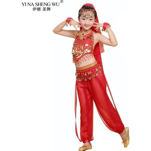 Kids Belly Dance Costumes Set Girl Indian Egypt Bollywood Oriental Dance Costume Belly Dancing Clothing India Dance Suit 6 Color