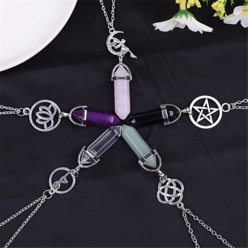 Druzy Fashion Natural Crystal Stones Creative Pendant Necklace Beautiful Crystal Pillar Pendant Necklace for Women Jewelry