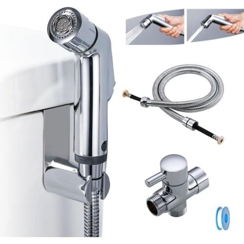 Two function toilet hand bidet faucet bathroom bidet shower sprayer brass T adapter 1.2m hose tank hooked holder easy install