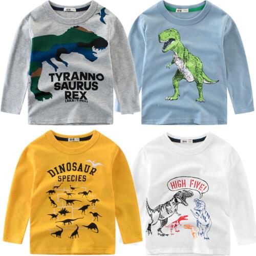 4 -12 Years Teen Boys T-Shirts 100% Cotton Kids Tops 2021 Dinosaur Print Long Sleeve Tops for Boys Girls Tees Children Clothing
