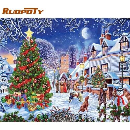 RUOPOTY Frame Picture Diy Oil Painting By Numbers Acrylic Wall Art Home Decors Christmas Coloring By Numbers For Diy Gift Artcra